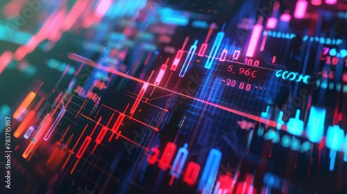 A digital artwork featuring abstract 3d shapes resembling stock market charts AI generated illustration