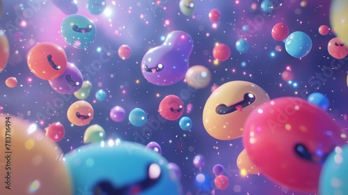 A group of colorful cute 3d objects floating in space AI generated illustration