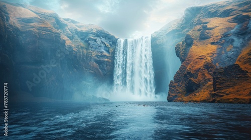 A striking image of Icelandic waterfalls cascading down rocky cliffs