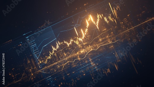 A golden financial graph on a black background, a 3D rendering of a stock market and business growth concept
