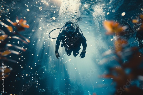 Diver exploring marine life underwater, enjoying recreational underwater diving