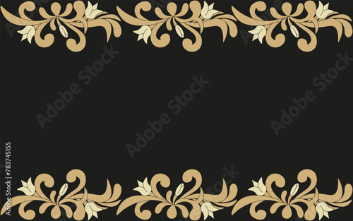 Arabic Folk Floral Frame with Blank background. Summer Flowers Border with Copy Space. Elegant Vector illustration can used web banner postcard wedding card cover template. EPS 10 Editable stroke.