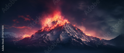 Explosive Volcano Eruption at Night with Dramatic Red and Purple Sky