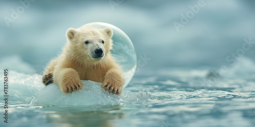 Eisbär Baby sitzt auf kleinen Eisberg