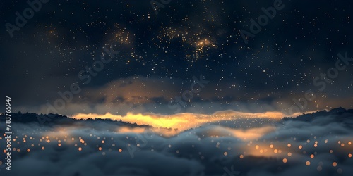 Ethereal Cosmic Landscape of Shimmering Stardust in Misty Atmosphere