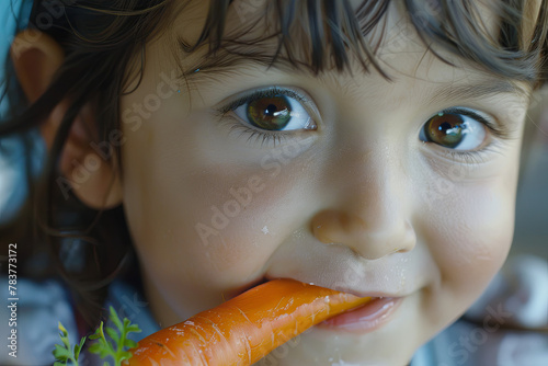 Face of girl eating carrot