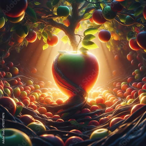 Radiant Orchard: A Mystical Journey Through the Enchanted Forest of Vibrant Apples