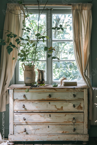 Antique dresser near a window