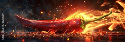 Fiery-hot product with a 3D of a chili pepper ablaze