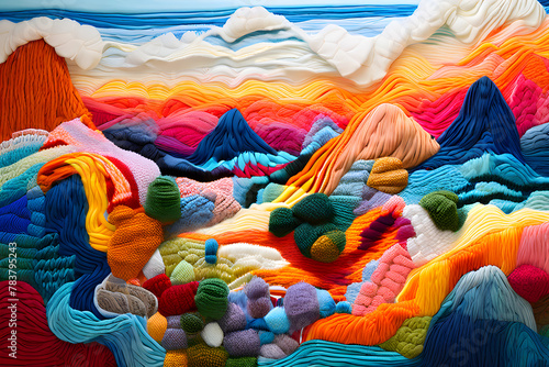 Knitted artwork capturing a forest landscape