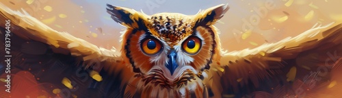 A wise owl sketching detailed portraits with a fine brush, captured in precise, detailed watercolor techniques