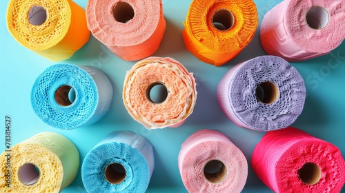Colorful Rolls of Crepe Paper on Two-Tone Background
