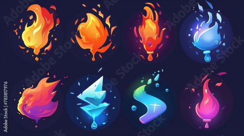 A tornado storm sprite animation effect for a game cartoon modern. An isolated vortex wind interface frame for magic energy power. A flame and fire disaster funnel motion. A pixel graphics asset for