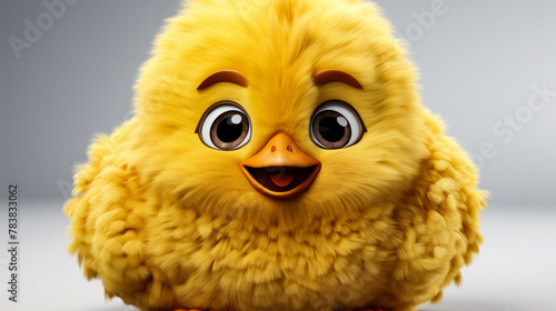 Friendly 3D render of a yellow duck plushie toy with a cute beak, fluffy feathers, and a cheerful pose