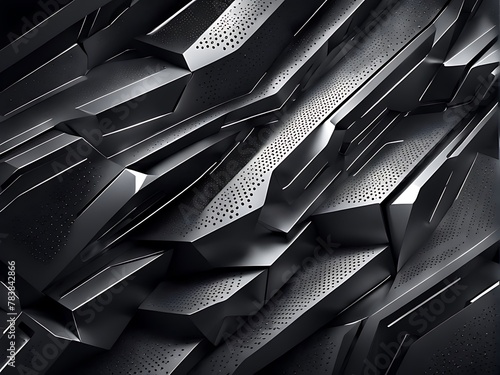  composition of futuristic, dark pieces against a background design of black. Metallic perforated texture design in chrome design. Geometric image of technology. Banner with a vector header design. 