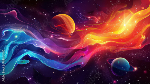 Colorful Space Scene With Planets and Stars