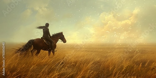 A Solitary Rider Traverses the Boundless Expanse of a Breathtaking Prairie Landscape Embracing the Freedom and Beauty of the Open Wild