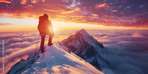 Perseverance Conquers the Mountain at Dawn Revealing a World below Illuminated with the First Light of Day