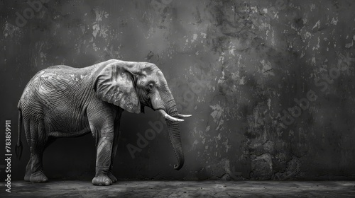  A single black-and-white image of an elephant