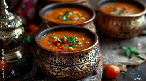 Harira is a dish of national Algerian cuisine, a tomato soup based on herbs with a velvety creamy texture.