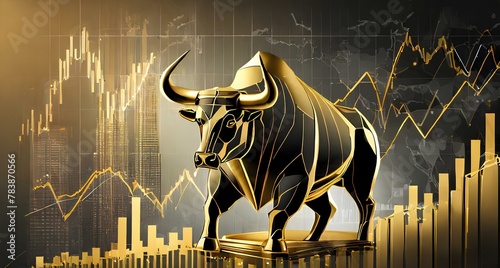 bull and bear financial infograhic stock market chart award in gold and black color with copyspace area as wide banner.