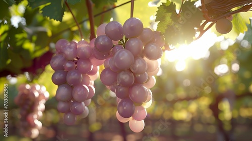 Air Grape, delicate and ethereal, manifesting the lightness and crispness of air in its translucent, pale purple hue and effervescent flavor, floating gracefully in a sunlit vineyard 3D render