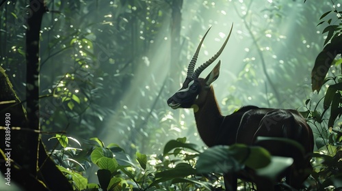 Majestic Saola Antelope in Asian Rainforest