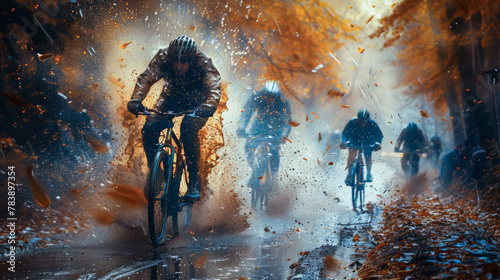Bicycle racing on dirty road
