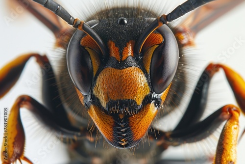Closeup of European Hornet - A Poisonous Wasp with Venom. Allergic Bee's Worst Nightmare