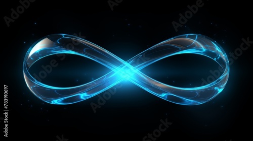 Futuristic neon symbol background showcasing a glowing infinite loop, crafted with abstract blue lines and a wave-like motion. Represents limitless energy in a sleek, tech-inspired style.