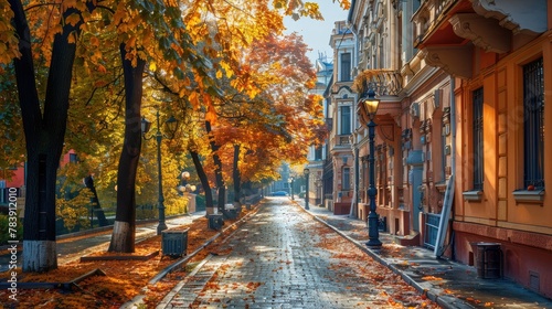 Golden Autumn Canopy Amidst Timeless Architecture