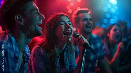 Professional Stock Photography, double exposure style, A group of people attend a comedy show at a local club They laugh hysterically as the comedian performs on stage,