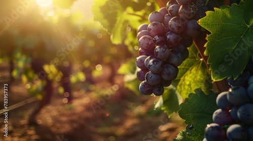 Ripe Grapes on Vine at Sunset
