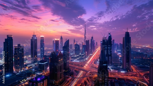 A Vibrant Cityscape at Twilight
