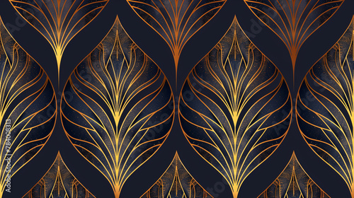 A luxurious pattern of golden leaves. AI.
