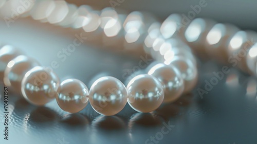 A close up of a pearl necklace on a table. Ideal for jewelry stores or fashion blogs