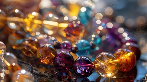 Close-up shot of colorful beads on a table, perfect for craft projects or jewelry making
