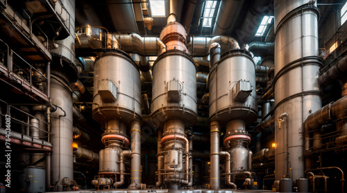 Industrial boiler room in a large industrial building,