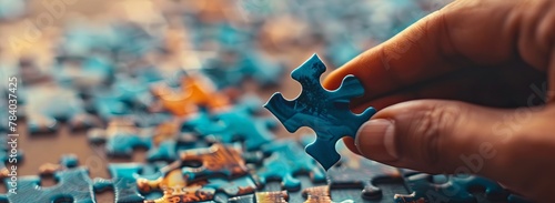 Puzzle in Focus - Hand with a Blue Piece