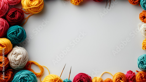 Colorful threads and knitting accessories frame free