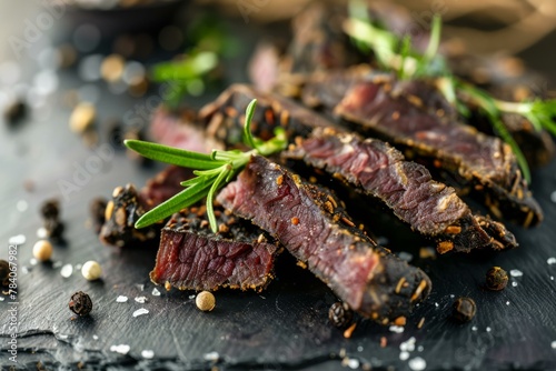 Succulent Grilled Steak Slices on Slate, Gourmet Concept