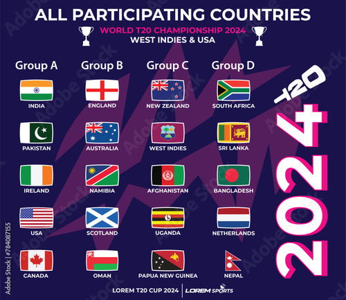 All participating countries rectangular flags of T20 World Cricket Championship 2024