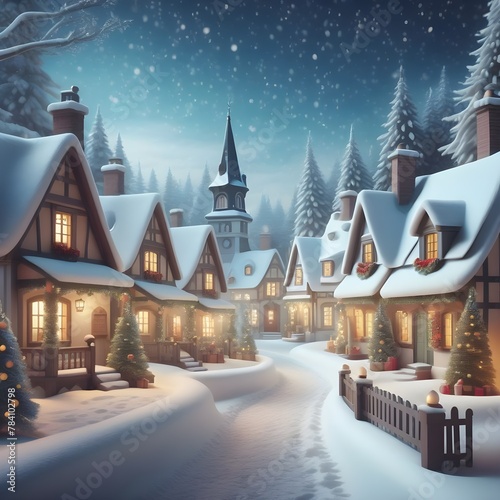 the charm of a vintage-style Christmas village nestled in snow, evoking nostalgia and warmth.