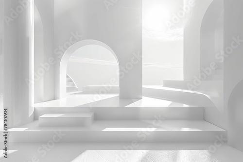 minimal white geometric shapes composition 3d render abstract background with clean lines and soft shadows digital ilustration