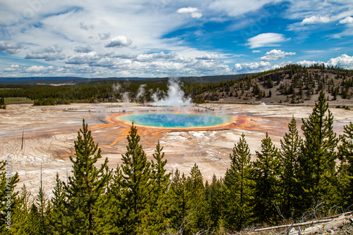 Grand Prismatic Spring in Yellowstone National Park, Wyoming USA from the view of Fairy Falls Trail