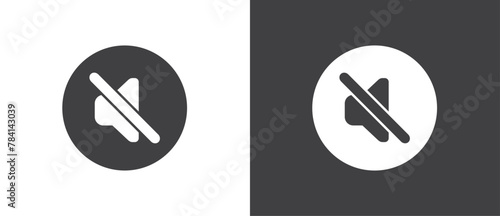 Button icon to mute the speakers on video calls, Simple flat icon of mute buttons template for mobile phone online app, ui. Internet talk, vector illustration in black and white background.
