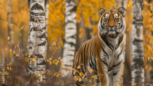 The Northeast tiger in the birch forest.