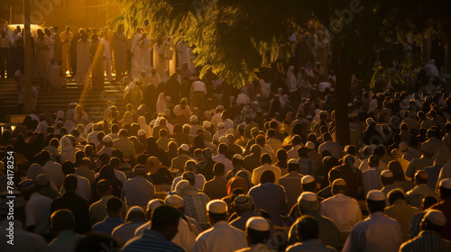 In the early morning light, crowds gather for special prayers, their devotion captured in the serene visuals of congregational worship