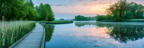 Idyllic Sunset over a Tranquil Dutch Nature Reserve – A Serene Walk Through Netherlands' Vibrant Greenery