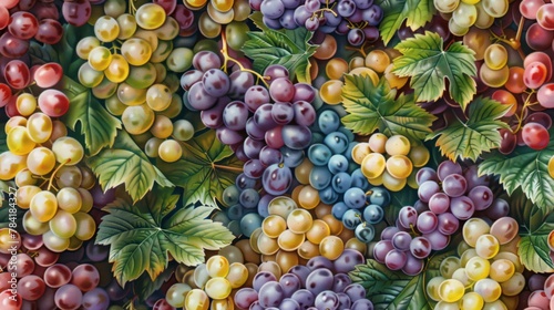 Ripe grapes of various colors in the garden tile tile